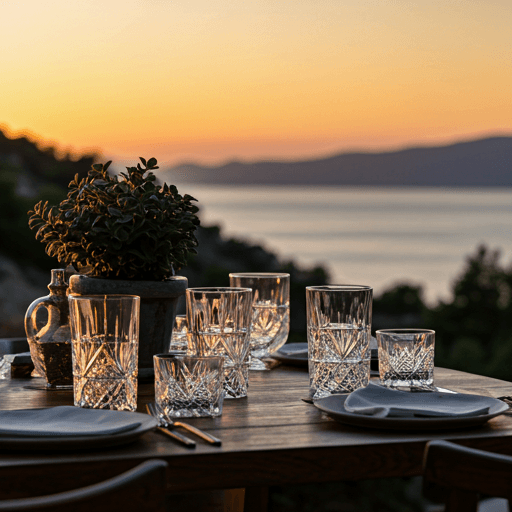 Outdoor dining overlooking the sea at sunset